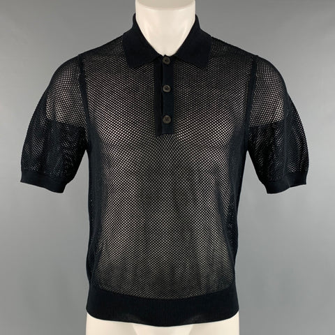DRIES VAN NOTEN Size M Black Mesh Cotton Buttoned Polo