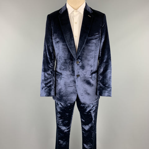 PAUL SMITH Size 42 Regular Navy Velvet Notch Lapel Suit