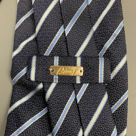 BRIONI Navy & Light Blue Stripe Silk Tie