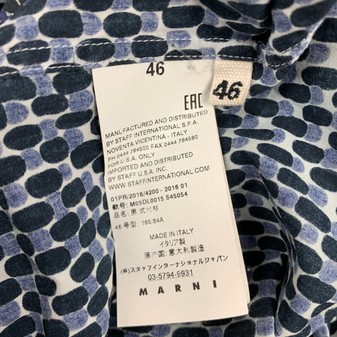 MARNI Size XS Navy & White Print Cotton Button Up Short Sleeve Shirt