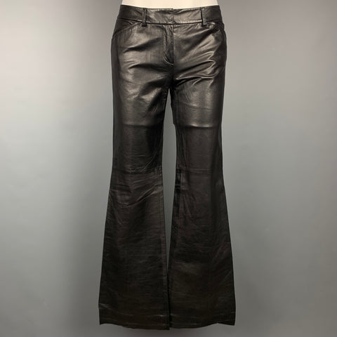 THEORY Size 2 Black Leather Boot Cut Dress Pants