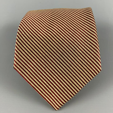 FENDI Burgundy Gold Diagonal Stripe Silk Tie