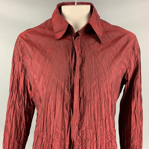 JUST CAVALLI Size XXL Burgundy Wrinkled French Cuff Long Sleeve Shirt