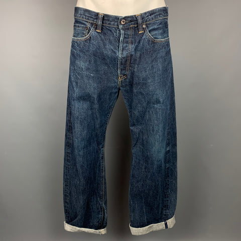 PRPS Talla 34 Vaqueros con bragueta de botones de mezclilla con orillo azul oscuro