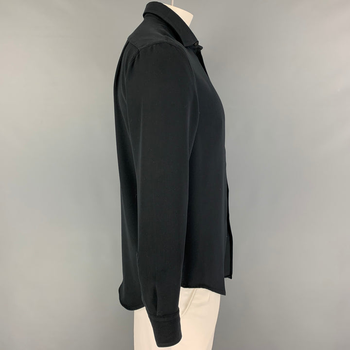 GIORGIO ARMANI Size L Black Polyester Button Up Long Sleeve Shirt