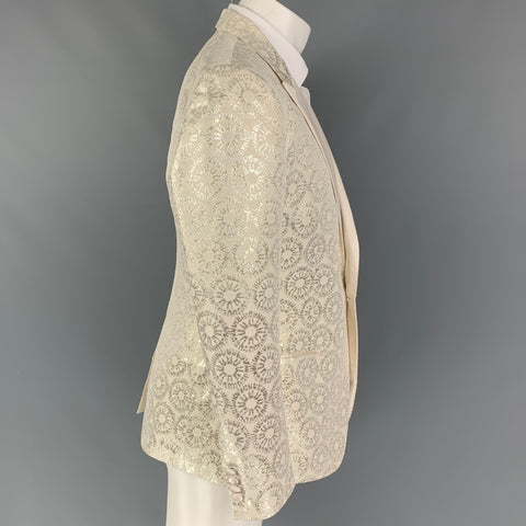 DOLCE & GABBANA Size 42 Beige Silver Jacquard Acetate Blend Sport Coat