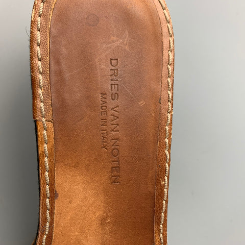 DRIES VAN NOTEN Size 8 Tan Leather Embroidered Platform Sandals