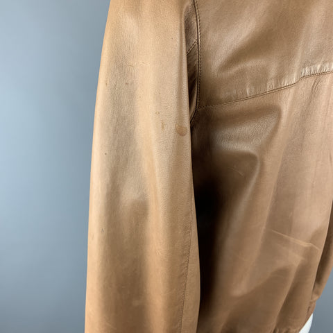 RALPH LAUREN L Tan  Leather Zip Up Slit Pockets Bomber Style Jacket