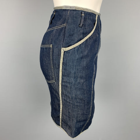 NINA RICCI Size 4 Blue Contrast Stitch Denim Pencil Skirt