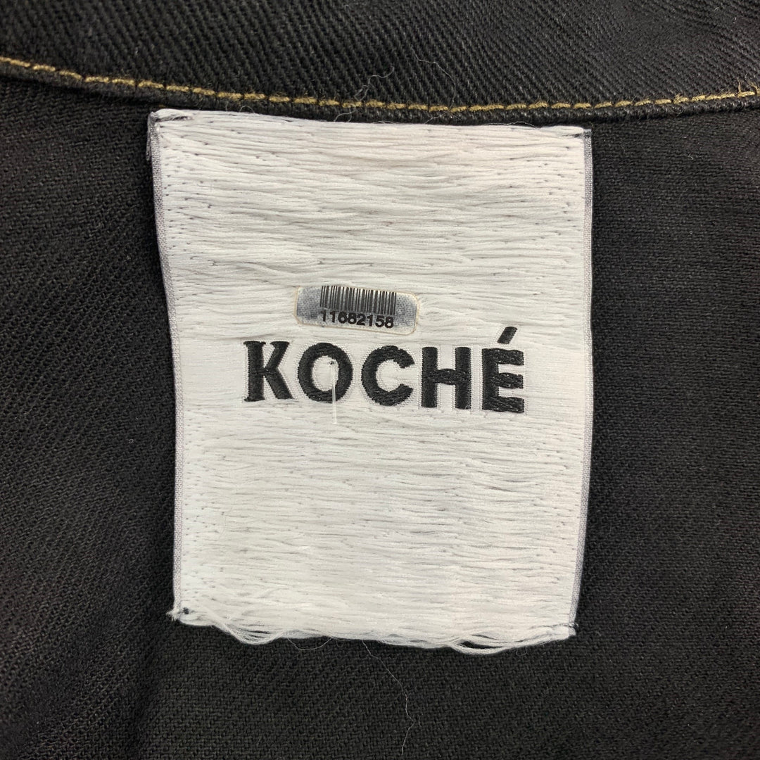 KOCHE' Taille XS Noir Rouge Deux Tons Coton Nylon Veste Asymétrique Surdimensionnée