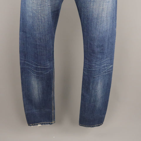 RAF by RAF SIMONS Size 34 Indigo Distressed Denim Button Fly Jeans
