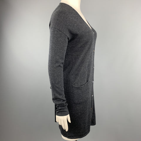 JIL SANDER Size L Charcoal Wool Long Duster Cardigan
