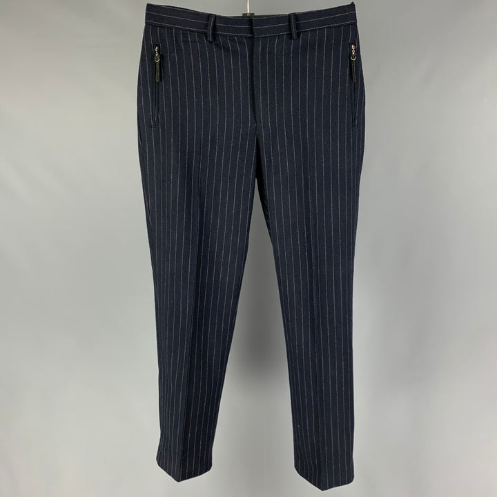 POLO par RALPH LAUREN Taille 33 Pantalon décontracté en laine mélangée à fines rayures blanches marine