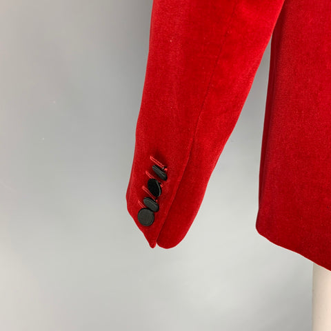 LANVIN Size 40 Regular Red Black Velvet Cotton Peak Lapel Sport Coat