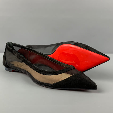 CHRISTIAN LOUBOUTIN Galativi Size 7 Black Suede Pointed Toe Flats