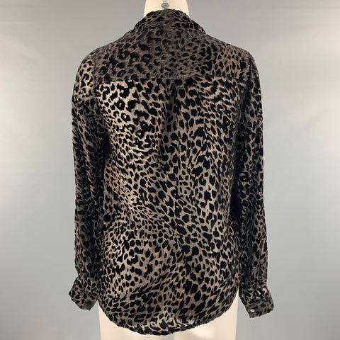 L'AGENCE Size M Brown Viscose Silk Animal Print Tied Front Casual Top