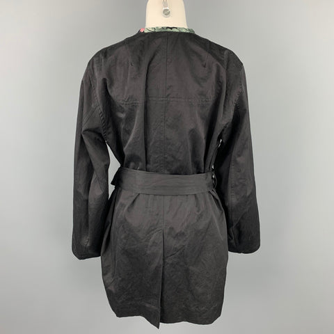 DRIES VAN NOTEN Size 6 Black & Multi-Color Silk / Polyester Belted Coat