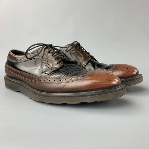 PAUL SMITH Taille 10,5 Chaussures à lacets marron en cuir perforé noir Wingtip