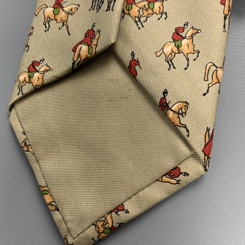HERMES Grey Taupe Equestrian Silk Twill Tie