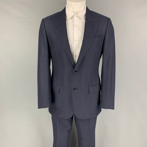 ERMENEGILDO ZEGNA Size 40 Navy Blue Chalkstripe Wool Cashmere Suit