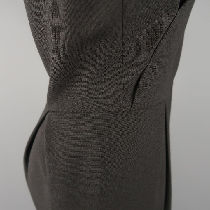 BOTTEGA VENETA Vestido recto de origami con cuello de lana virgen negro talla 8