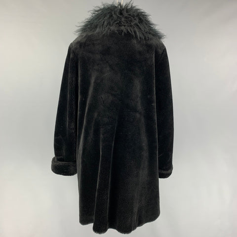 NEIMAN MARCUS Size M Black Modacrylic Faux Fur Notch Lapel Coat
