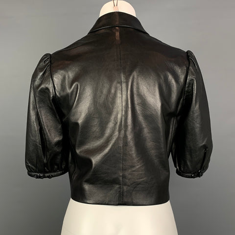 RALPH LAUREN Black Label Taille 6 Veste boutonnée à manches courtes en cuir noir