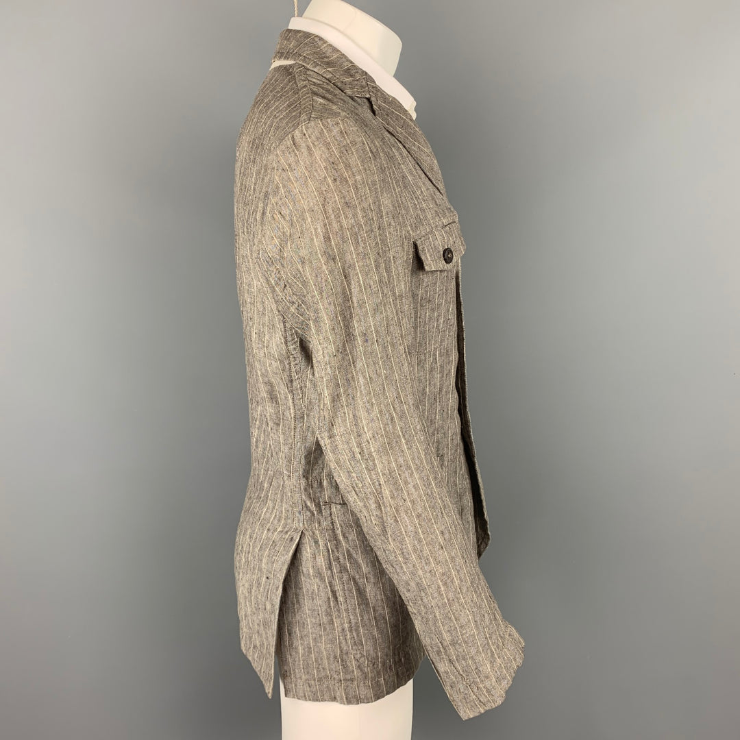 MESSAGERIE Size 38 Grey & Cream Stripe Linen Sport Coat