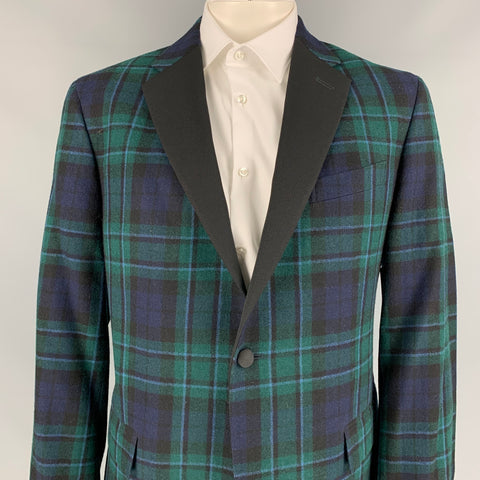 POLO by RALPH LAUREN Size 44 Regular Green & Black Navy Plaid Virgin Wool Tuxedo Sport Coat