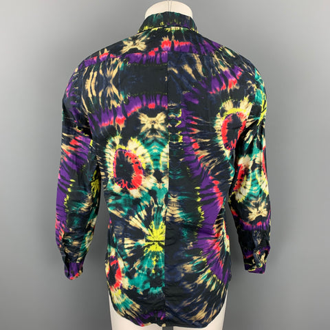 DRIES VAN NOTAN FW19 Talla M Camisa de manga larga con botones de algodón teñido anudado multicolor