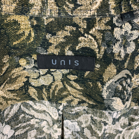 UNIS Size X-Small Green Olive Floral Cotton Long Sleeve Shirt