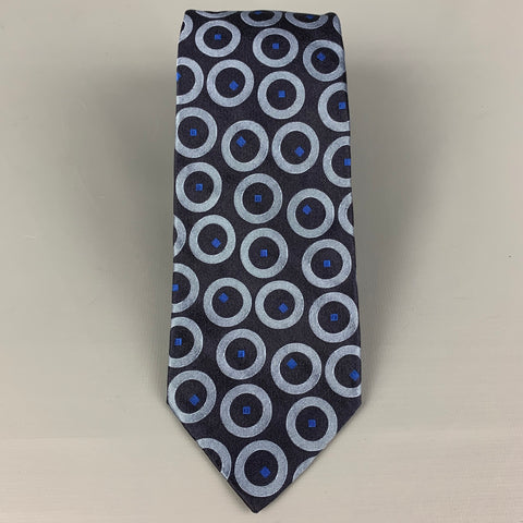 ETRO Black Light Blue Circles Silk Tie