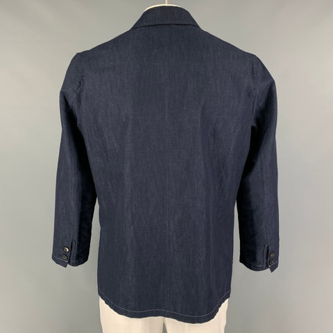 PAUL SMITH Size L Indigo Contrast Stitch Cotton Blend Notch Lapel Jacket