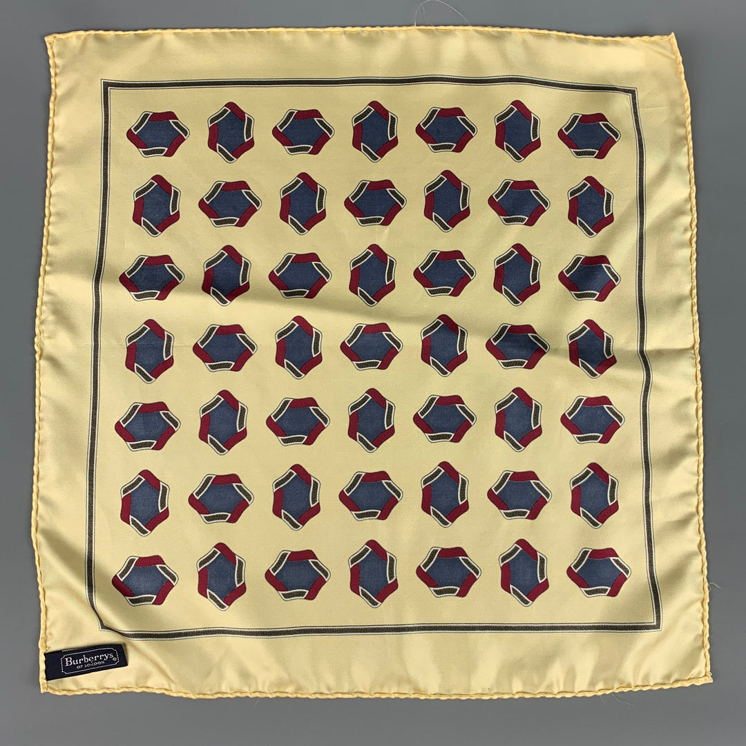 BURBERRYS Yellow Blue Burgundy Circles Silk Twill Pocket Square