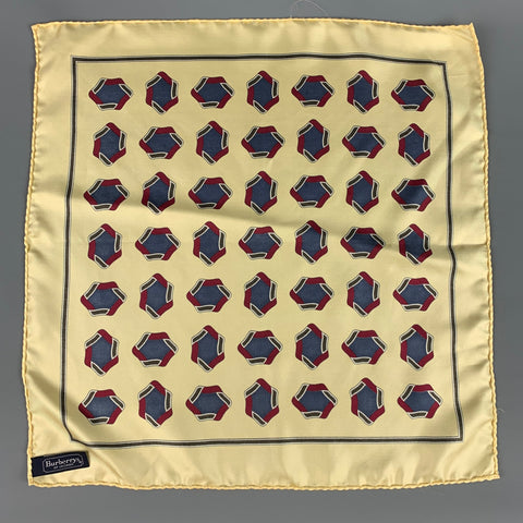 BURBERRYS Yellow Blue Burgundy Circles Silk Twill Pocket Square