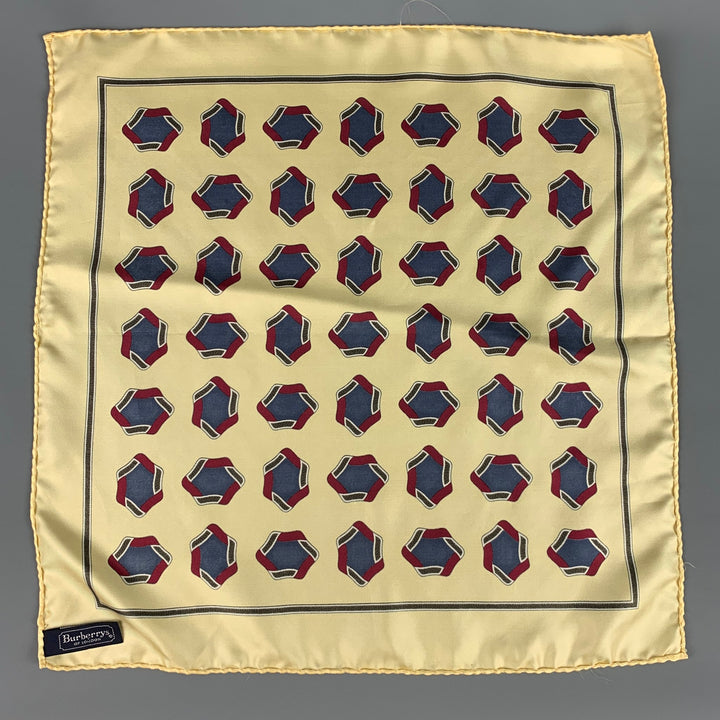 BURBERRYS Yellow Blue Burgundy Circles Silk Twill Pocket Square