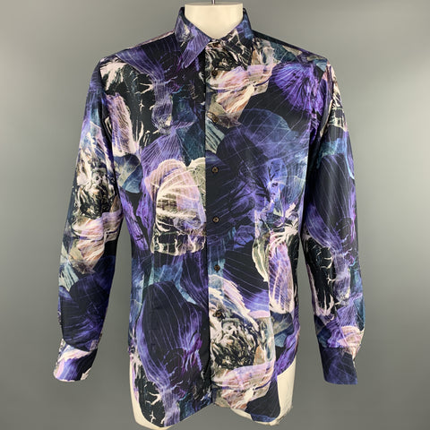 ETRO Taille L Imprimer Chemise à manches longues boutonnée en coton noir et violet