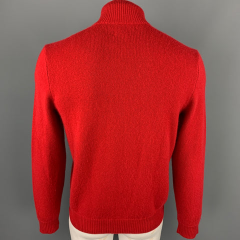 RALPH LAUREN Taille L Pull en cachemire tricoté rouge à demi-zip