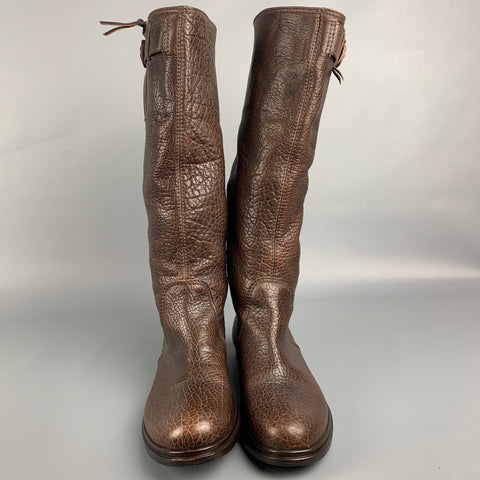 MIU MIU Size 7.5 Brown Pebble Grain Leather Boots