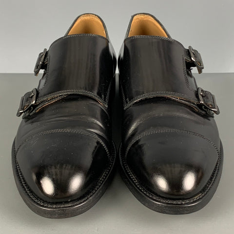 GIORGIO ARMANI Size 7 Black Solid Leather Double Monk Strap Loafers