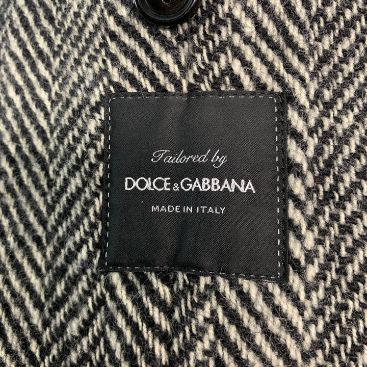 DOLCE & GABBANA Size 42 Black White Herringbone Wool Blend Coat