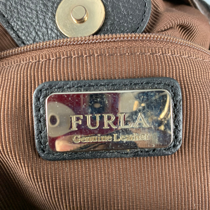 FURLA Brown Black Pebble Grain Leather Hobo Handbag
