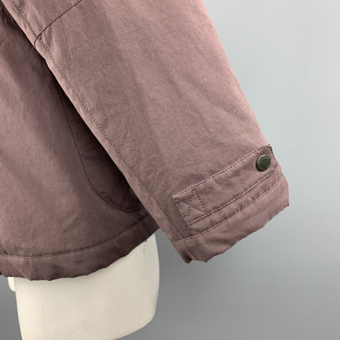 BRUNELLO CUCINELLI Size L Plum Cotton Blend Hooded Patch Pockets Zip & Snaps Jacket