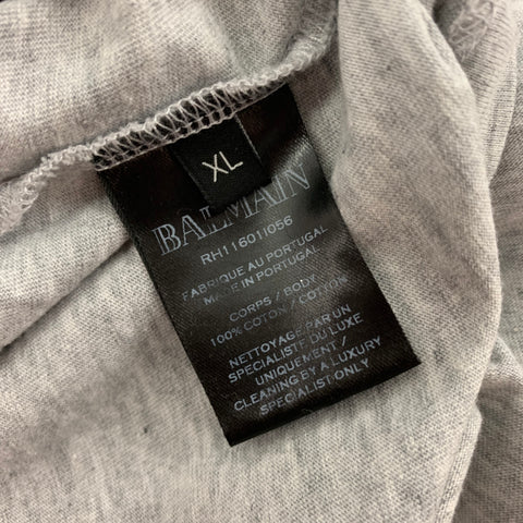BALMAIN Size XL Grey Orange Logo Cotton T-shirt