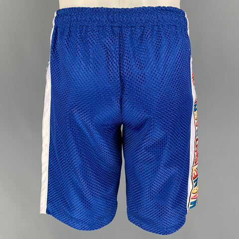 GUCCI 2018 Size S Blue White Graphic Polyester Magnetismo Shorts