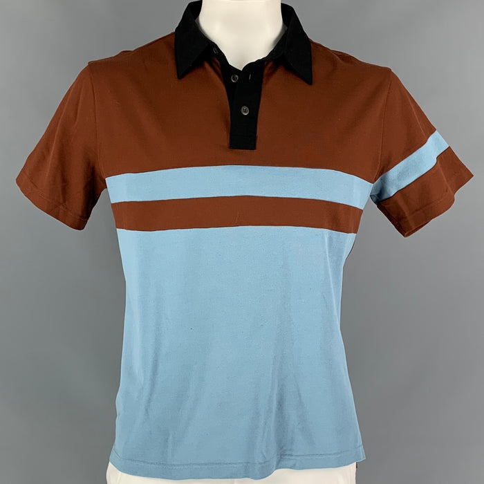 PRADA 2018 Size XL Brown & Blue Color Block Polo