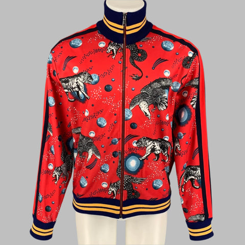 GUCCI by Alessandro Michele FW 17 Size M Red Graphic Polyester Cotton Space Animal Jacket