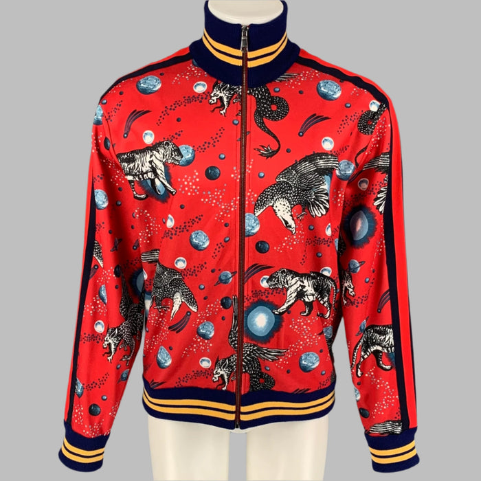 GUCCI by Alessandro Michele FW 17 Size M Red Graphic Polyester Cotton Space Animal Jacket