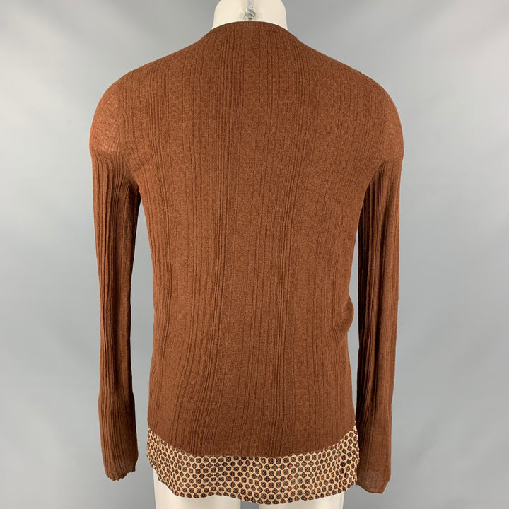 LANVIN Size M Brown Ribbed Knit Wool & Silk Collarless Cardigan
