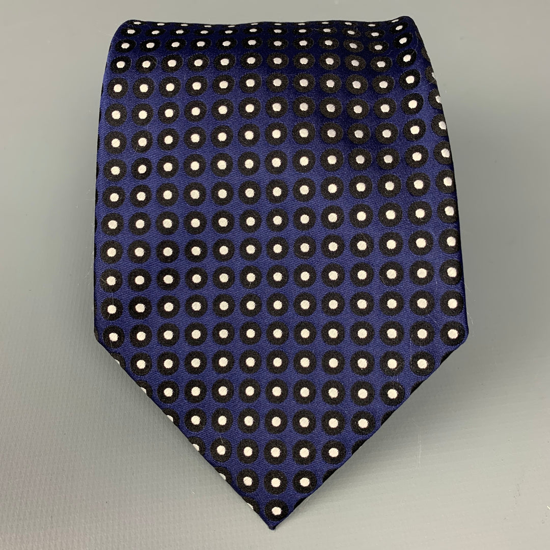 ERMENEGILDO ZEGNA Cravate en soie bleu marine et pois noirs